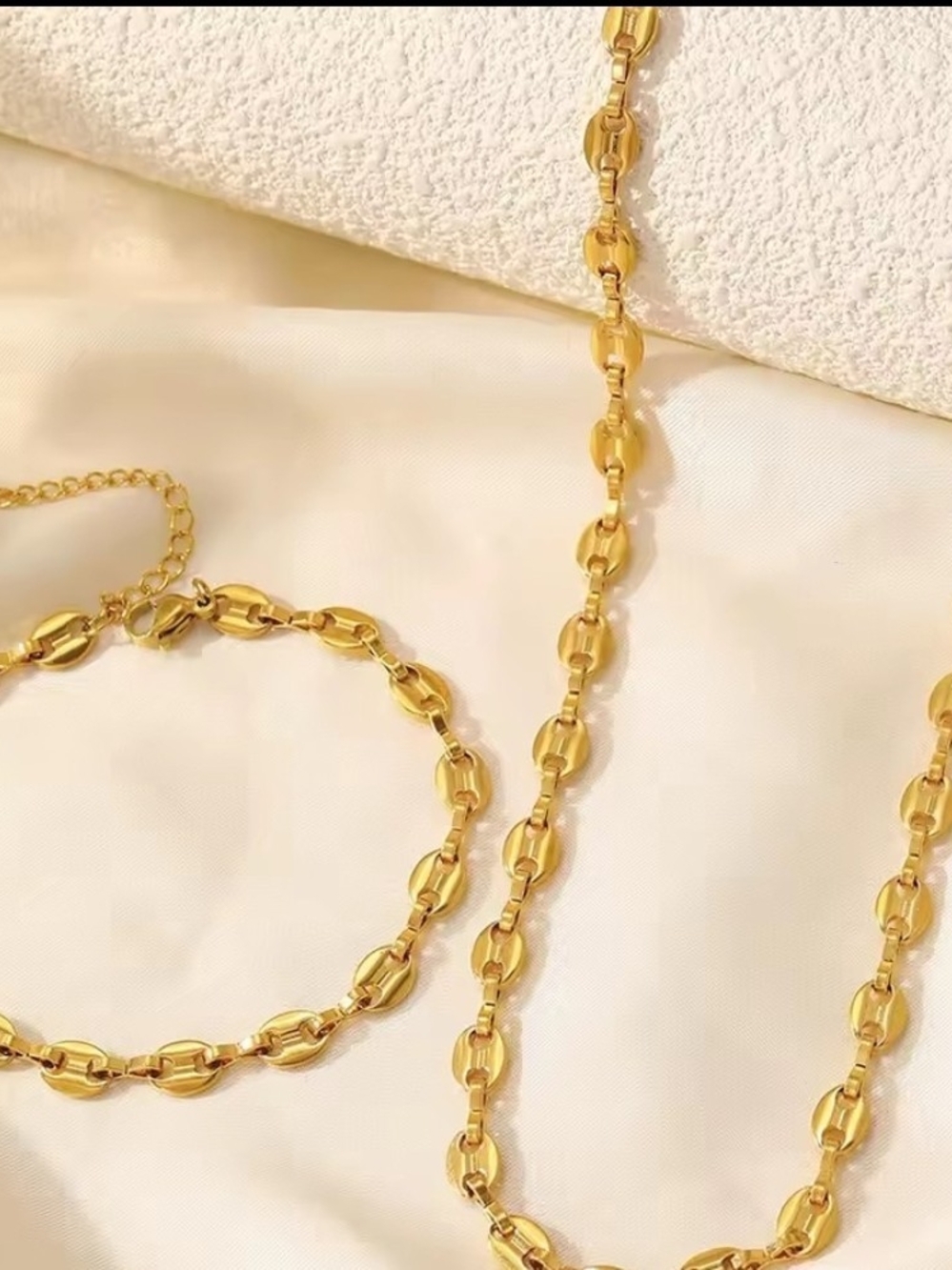 Gold Link Chain Necklace and Bracelet Set